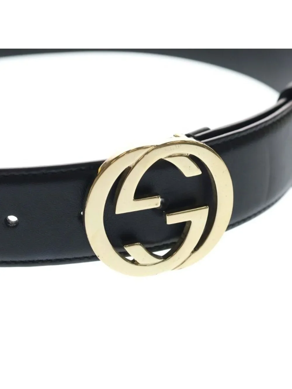 Gucci Interlocking Buckle Leather Belt Black